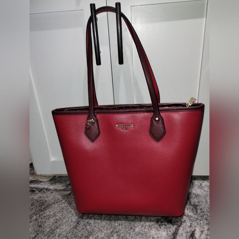Nicole Lee Red and Dark Brown Shoulder Tote